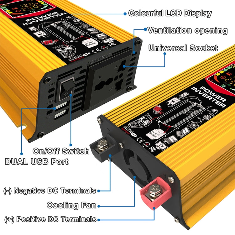 Tang III Generation 12V to 110V 6000W Modified Square Wave Car Power Inverter with LCD Display & Dual USB(Yellow) - Modified Square Wave by PMC TechLife | Online Shopping South Africa | PMC TechLife | Buy Now Pay Later Mobicred