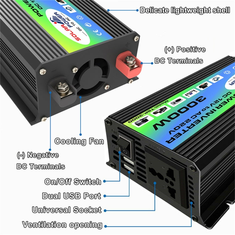 Tang I Generation 12V to 110V 3000W Modified Square Wave Intelligent Car Power Inverter with Dual USB(Black) - Modified Square Wave by PMC TechLife | Online Shopping South Africa | PMC TechLife | Buy Now Pay Later Mobicred