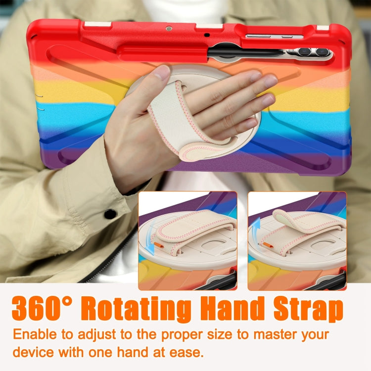 For Samsung Galaxy Tab S7 FE T730 / S7+ / S9+ /S8+ Silicone + PC Protective Case with Holder & Shoulder Strap(Colorful Red) - free shipping - PMC Jewellery - Order now!