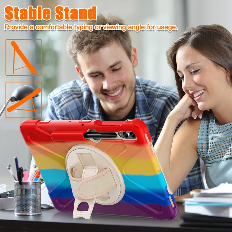 For Samsung Galaxy Tab S7 FE T730 / S7+ / S9+ /S8+ Silicone + PC Protective Case with Holder & Shoulder Strap(Colorful Red) - free shipping - PMC Jewellery - Order now!