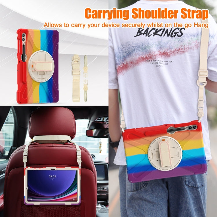 For Samsung Galaxy Tab S7 FE T730 / S7+ / S9+ /S8+ Silicone + PC Protective Case with Holder & Shoulder Strap(Colorful Red) - free shipping - PMC Jewellery - Order now!