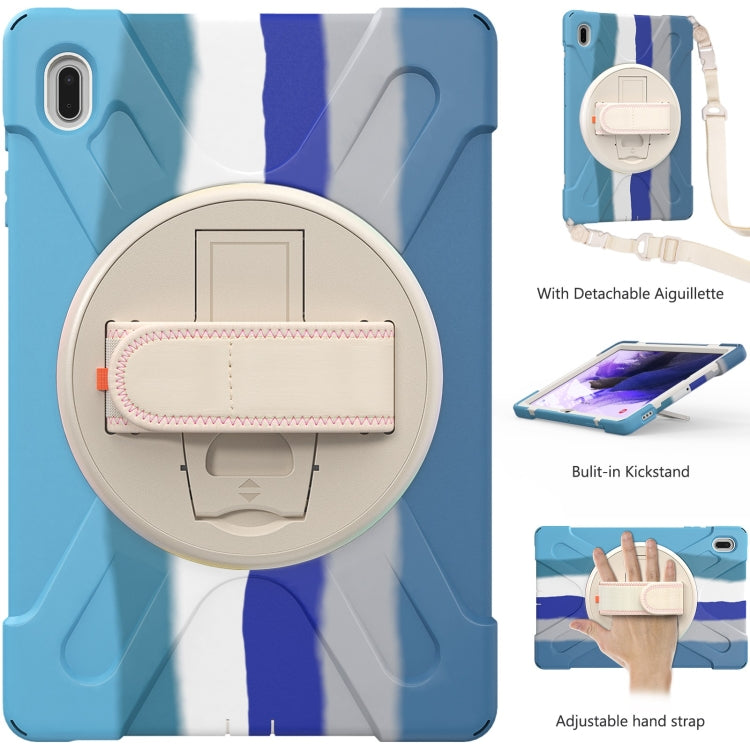 For Samsung Galaxy Tab S7 FE T730 / S7+ / S9+ /S8+ Silicone + PC Protective Case with Holder & Shoulder Strap(Colorful Blue) - free shipping - PMC Jewellery - Order now!