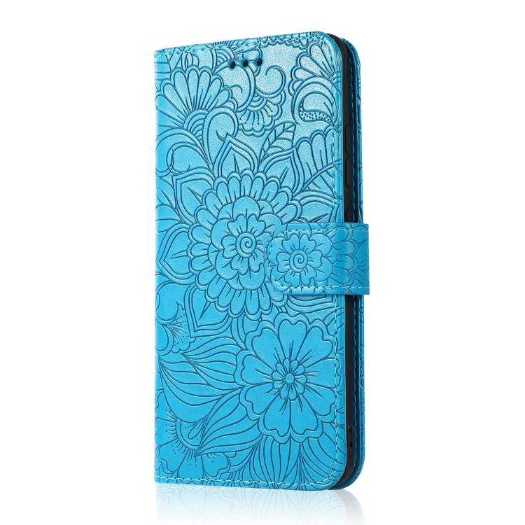 For Samsung Galaxy A32 4G Skin Feel Embossed Sunflower Horizontal Flip Leather Case with Holder & Card Slots & Wallet & Lanyard(Blue) - Galaxy Phone Cases by PMC TechLife | Online Shopping South Africa | PMC TechLife