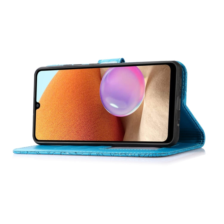 For Samsung Galaxy A32 4G Skin Feel Embossed Sunflower Horizontal Flip Leather Case with Holder & Card Slots & Wallet & Lanyard(Blue) - Galaxy Phone Cases by PMC TechLife | Online Shopping South Africa | PMC TechLife