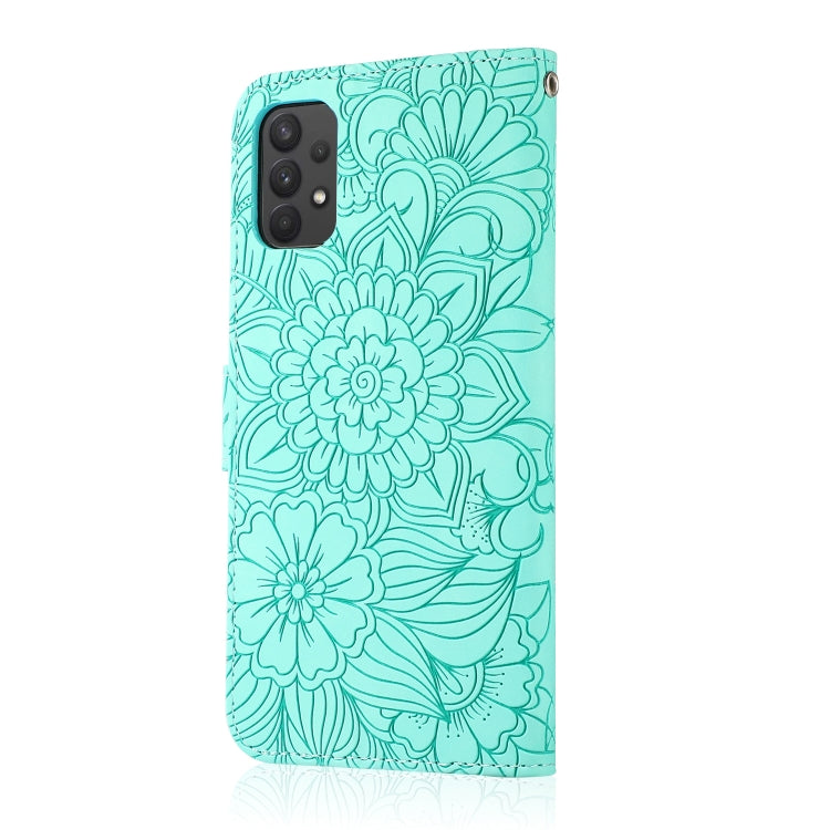 For Samsung Galaxy A32 4G Skin Feel Embossed Sunflower Horizontal Flip Leather Case with Holder & Card Slots & Wallet & Lanyard(Green) - Galaxy Phone Cases by PMC TechLife | Online Shopping South Africa | PMC TechLife