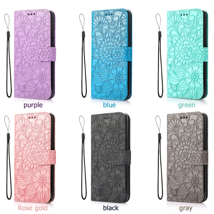 For Samsung Galaxy A32 4G Skin Feel Embossed Sunflower Horizontal Flip Leather Case with Holder & Card Slots & Wallet & Lanyard(Blue) - Galaxy Phone Cases by PMC TechLife | Online Shopping South Africa | PMC TechLife