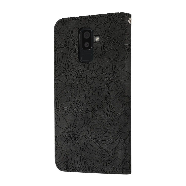 For Samsung Galaxy J8 Skin Feel Embossed Sunflower Horizontal Flip Leather Case with Holder & Card Slots & Wallet & Lanyard(Black) - Galaxy Phone Cases by PMC TechLife | Online Shopping South Africa | PMC TechLife