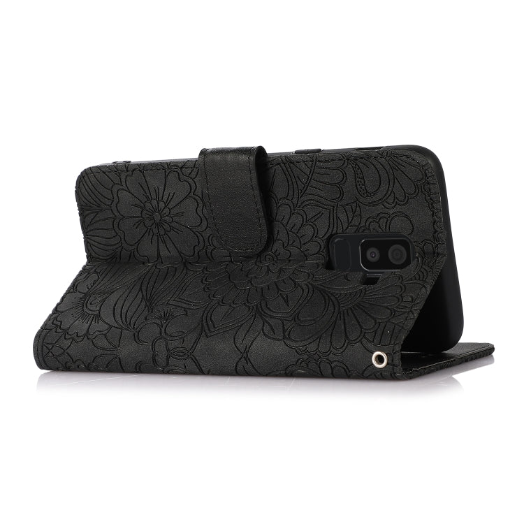 For Samsung Galaxy J8 Skin Feel Embossed Sunflower Horizontal Flip Leather Case with Holder & Card Slots & Wallet & Lanyard(Black) - Galaxy Phone Cases by PMC TechLife | Online Shopping South Africa | PMC TechLife