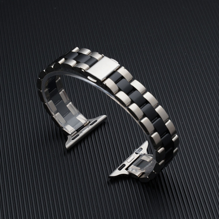 Three-beads Steel Watch Band For Apple Watch Series 9&8&7 41mm / SE 3&SE 2&6&SE&5&4 40mm / 3&2&1 38mm (Silver Black) - Watch Bands by PMC TechLife | Online Shopping South Africa | PMC TechLife | Buy Now Pay Later Mobicred