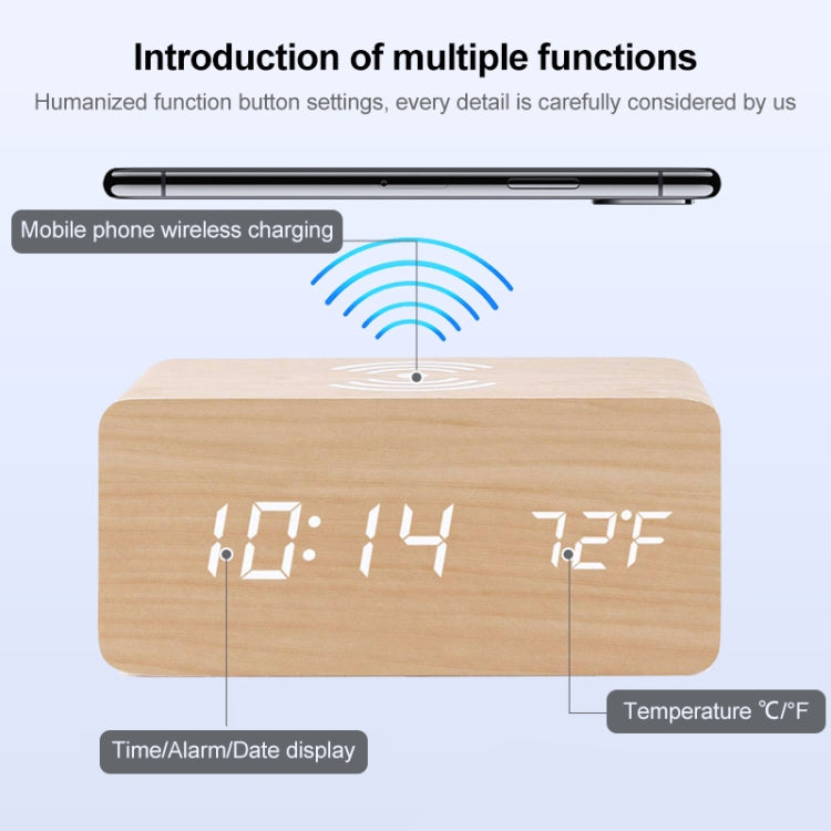 KD8801 5W Wooden Creative Wireless Charger LED Mirror Digital Display Sub-alarm Clock, Regular Style(Bamboo White Characters) - free shipping - PMC Jewellery - Order now!