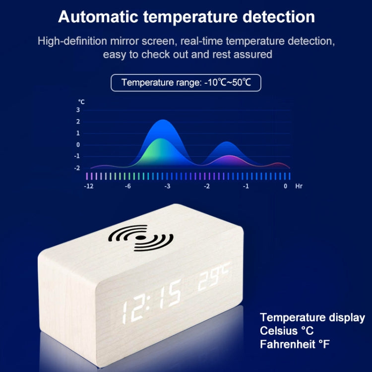 KD8801 5W Wooden Creative Wireless Charger LED Mirror Digital Display Sub-alarm Clock, Regular Style(Bamboo White Characters) - free shipping - PMC Jewellery - Order now!