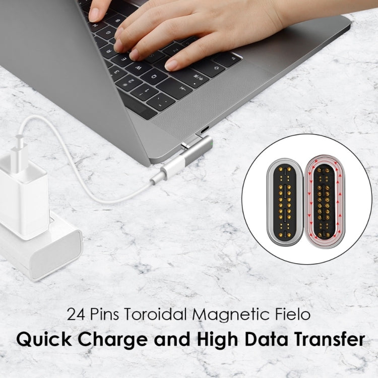 100W USB-C / Type-C Female to 20 Pin Magnetic USB-C / Type-C Male Elbow Adapter (Silver) - Cable & Adapter by PMC Jewellery | Online Shopping South Africa | PMC Jewellery | Buy Now Pay Later Mobicred