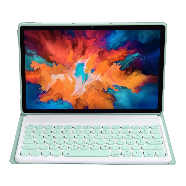 For Lenovo Pad Plus 11 inch TB-J607F / Tab P11 11 inch TB-J606F / Pad 11 inch YAM12 Lambskin Texture Detachable Round Keycap Bluetooth Keyboard Leather Tablet Case with Holder(Light Green) - Lenovo Keyboard by PMC TechLife | Online Shopping South Africa | PMC TechLife