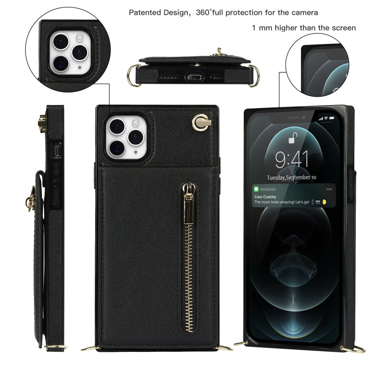 For iPhone 11 Pro Max Cross-body Zipper Square TPU+PU Back Cover Case with Holder & Card Slots & Wallet & Strap (Black) - iPhone 11 Pro Max Cases by PMC TechLife | Online Shopping South Africa | PMC TechLife