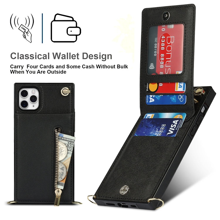 For iPhone 11 Pro Max Cross-body Zipper Square TPU+PU Back Cover Case with Holder & Card Slots & Wallet & Strap (Black) - iPhone 11 Pro Max Cases by PMC TechLife | Online Shopping South Africa | PMC TechLife