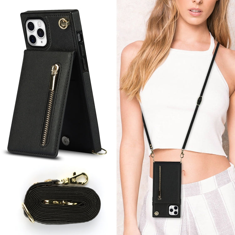 For iPhone 11 Pro Max Cross-body Zipper Square TPU+PU Back Cover Case with Holder & Card Slots & Wallet & Strap (Black) - iPhone 11 Pro Max Cases by PMC TechLife | Online Shopping South Africa | PMC TechLife