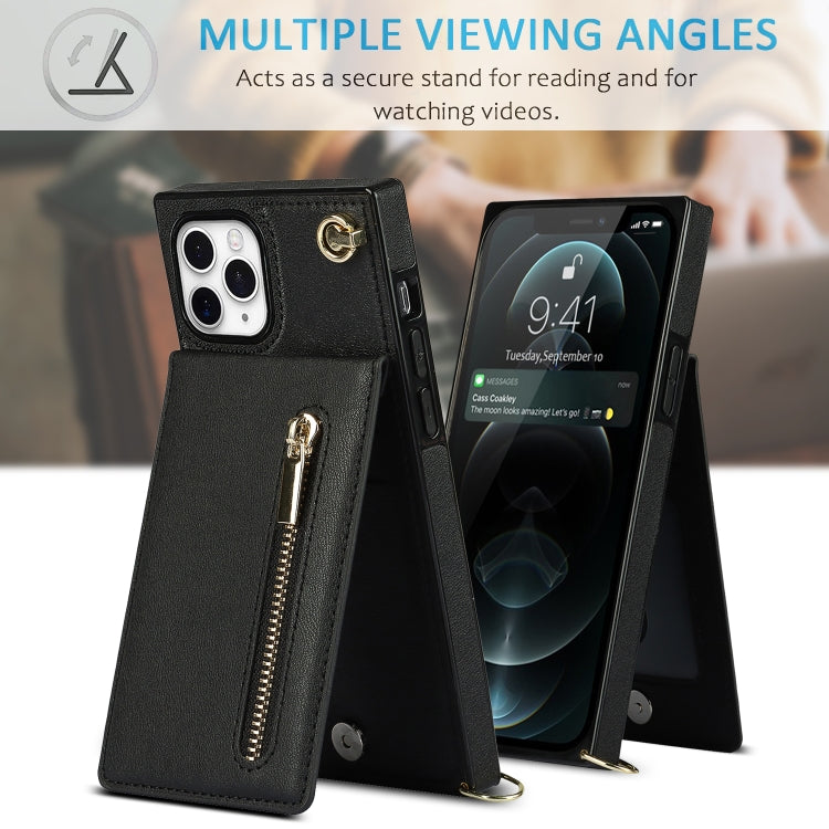 For iPhone 11 Pro Max Cross-body Zipper Square TPU+PU Back Cover Case with Holder & Card Slots & Wallet & Strap (Black) - iPhone 11 Pro Max Cases by PMC TechLife | Online Shopping South Africa | PMC TechLife
