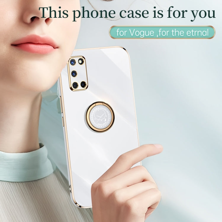 For OPPO A52 XINLI Straight 6D Plating Gold Edge TPU Shockproof Case with Ring Holder(Mint Green) - OPPO Cases by XINLI | Online Shopping South Africa | PMC TechLife | Buy Now Pay Later Mobicred