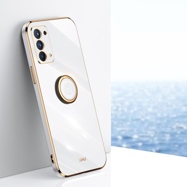 For OPPO Reno5 Pro XINLI Straight 6D Plating Gold Edge TPU Shockproof Case with Ring Holder(White) - OPPO Cases by XINLI | Online Shopping South Africa | PMC TechLife