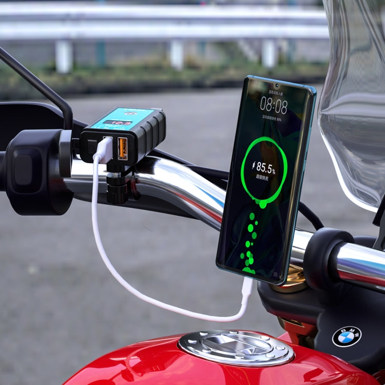 WUPP ZH-1422A1 DC12-24V Motorcycle Square Dual USB Fast Charging Charger with Switch + Voltmeter + Integrated SAE Socket - free shipping - PMC TechLife - Order now!