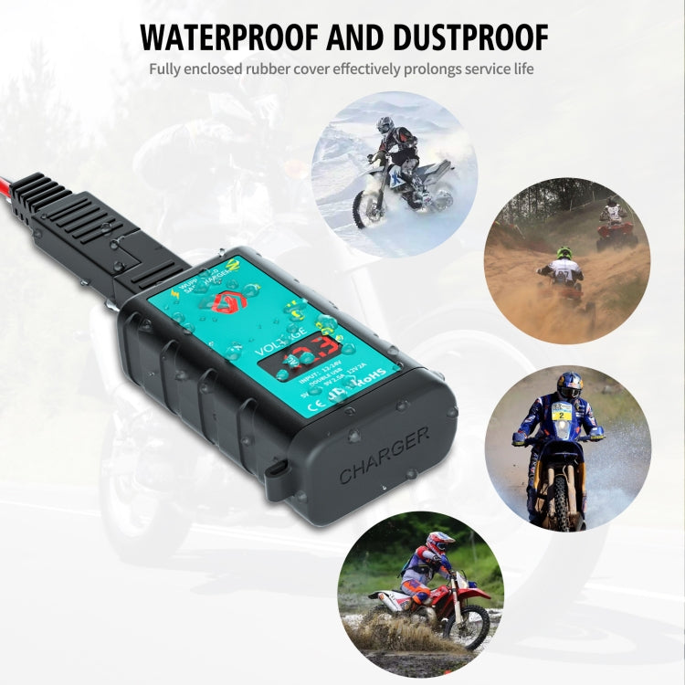 WUPP ZH-1422B3 DC12-24V Motorcycle Square Single USB + PD Fast Charging Charger with Switch + Voltmeter + Integrated SAE Socket + 1.4m OT Terminal Cable - Battery Charger by WUPP | Online Shopping South Africa | PMC TechLife | Buy Now Pay Later Mobicred
