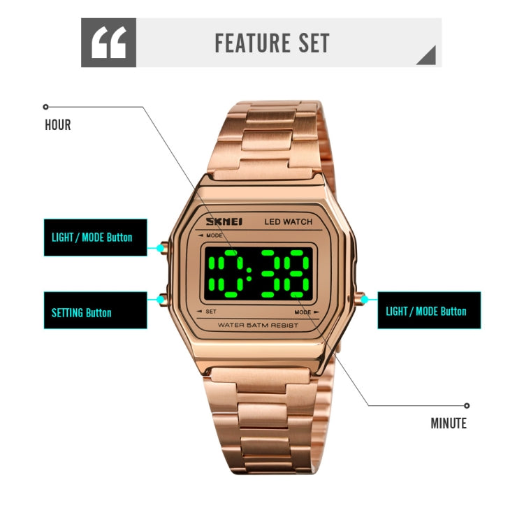 SKMEI 1646 LED Digital Display Luminous Electronic Watch(Rose Gold) - free shipping - PMC TechLife - Order now!