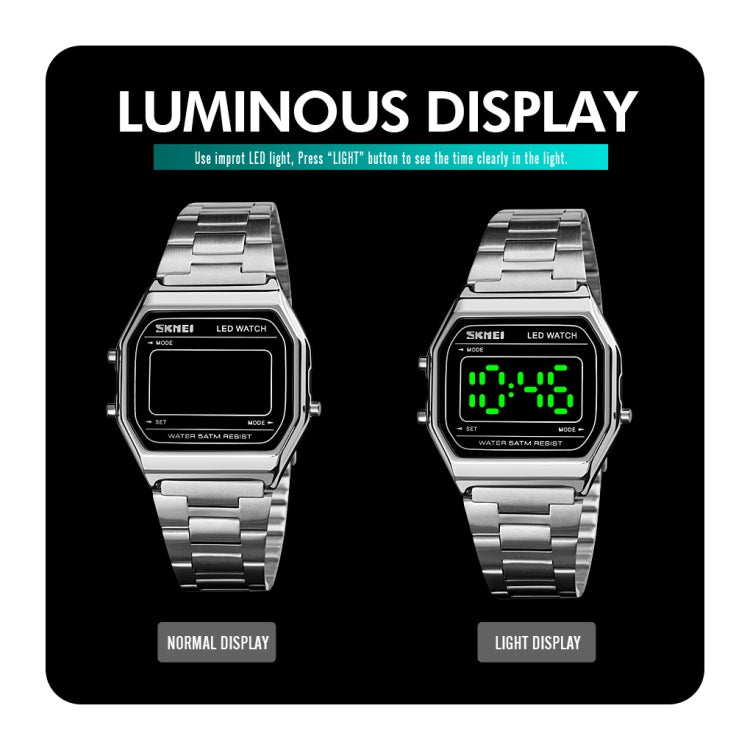 SKMEI 1646 LED Digital Display Luminous Electronic Watch(Silver) - free shipping - PMC TechLife - Order now!
