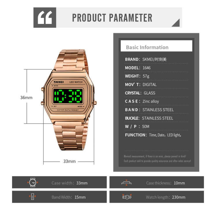 SKMEI 1646 LED Digital Display Luminous Electronic Watch(Silver) - free shipping - PMC TechLife - Order now!