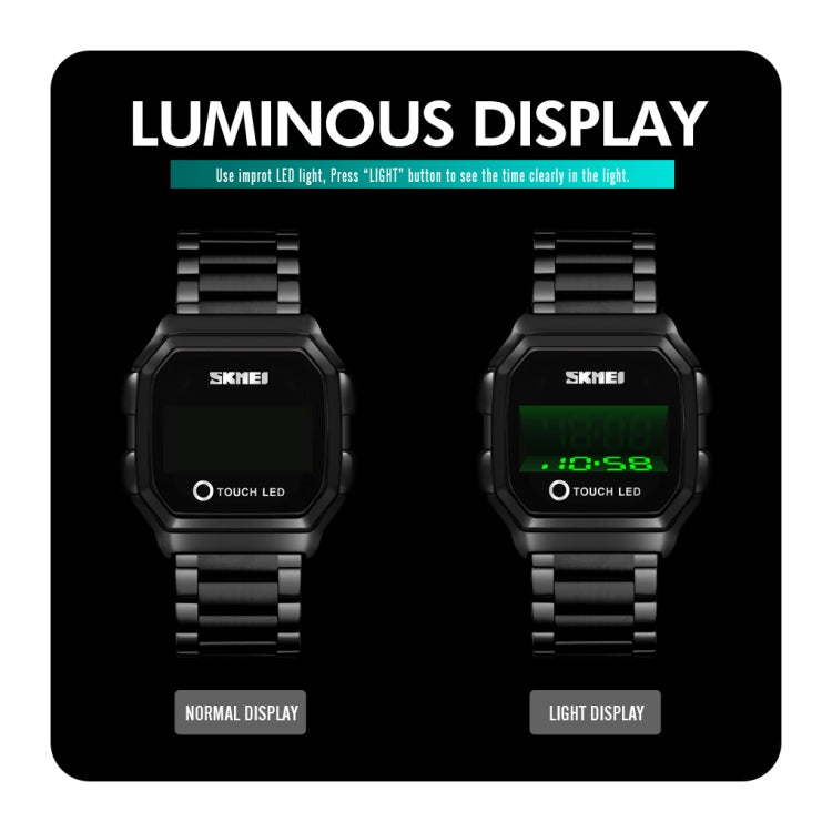 SKMEI 1650 Leather Strap Version LED Digital Display Electronic Watch with Touch Luminous Button(Black) - free shipping - PMC TechLife - Order now!