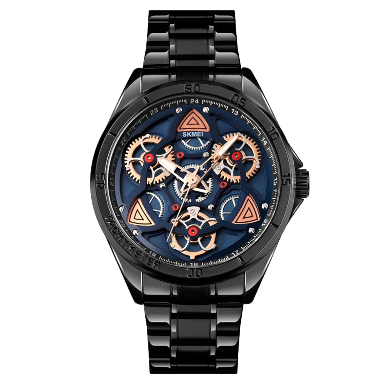 SKMEI 1678 Men Waterproof Quartz Watch with Rotatable Gear Dial(Black Shell Blue Surface) - free shipping - PMC TechLife - Order now!