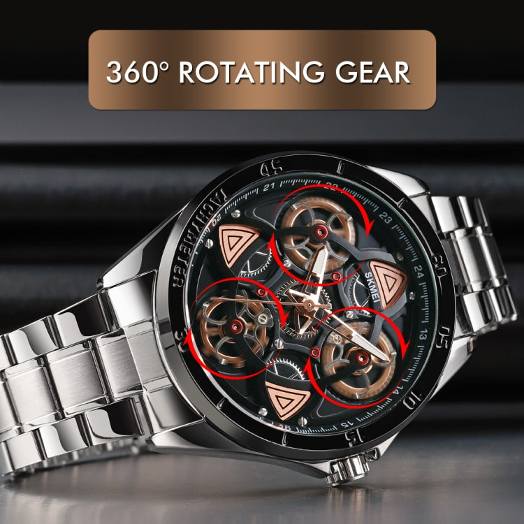 SKMEI 1678 Men Waterproof Quartz Watch with Rotatable Gear Dial(Rose Gold Shell Black Surface) - free shipping - PMC TechLife - Order now!