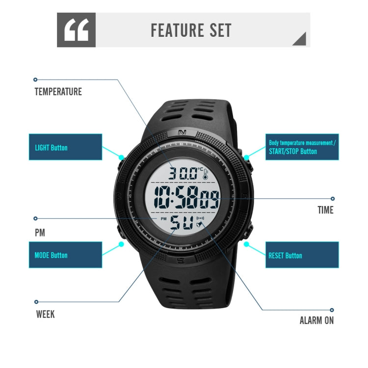 SKMEI 1681 Multifunctional LED Digital Display Luminous Electronic Watch, Support Body / Ambient Temperature Measurement(Black) - free shipping - PMC TechLife - Order now!