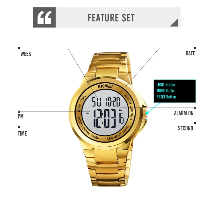 SKMEI 1712 Dual Time LED Digital Display Luminous Stainless Steel Strap Electronic Watch(Silver and Black) - free shipping - PMC TechLife - Order now!