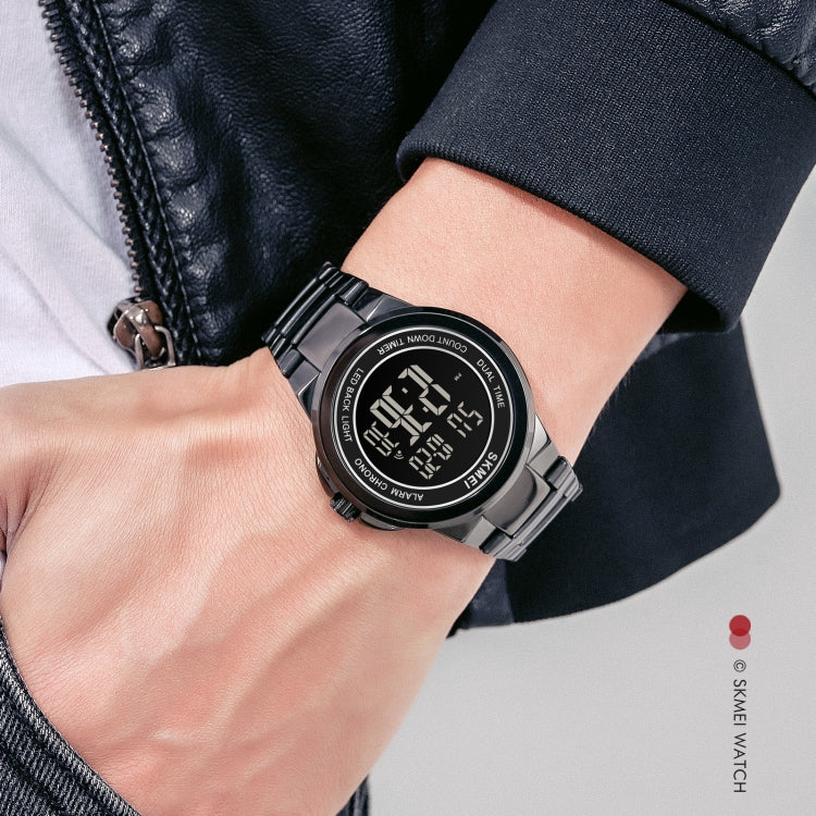 SKMEI 1712 Dual Time LED Digital Display Luminous Stainless Steel Strap Electronic Watch(Gold and White) - free shipping - PMC TechLife - Order now!