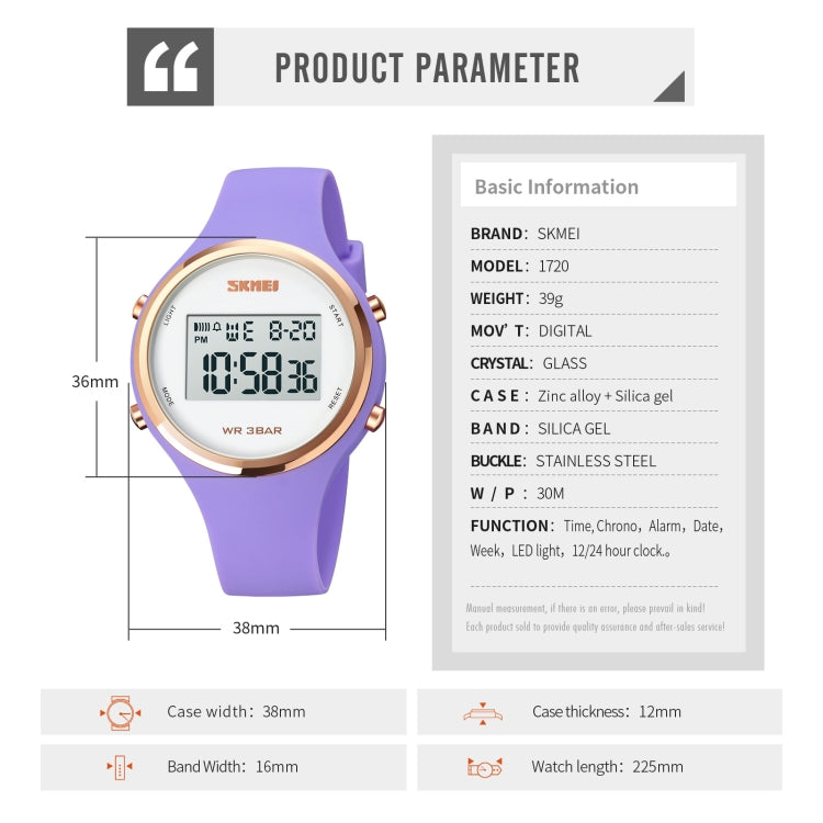 SKMEI 1720 Round Dial LED Digital Display Luminous Silicone Strap Electronic Watch(Rose Red) - free shipping - PMC TechLife - Order now!