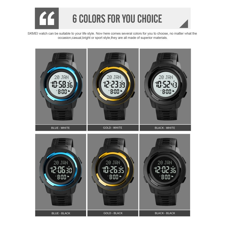 SKMEI 1729 Qibla Calendar Timing Multifunctional LED Digital Display Luminous Electronic Watch(Gold and White) - free shipping - PMC TechLife - Order now!