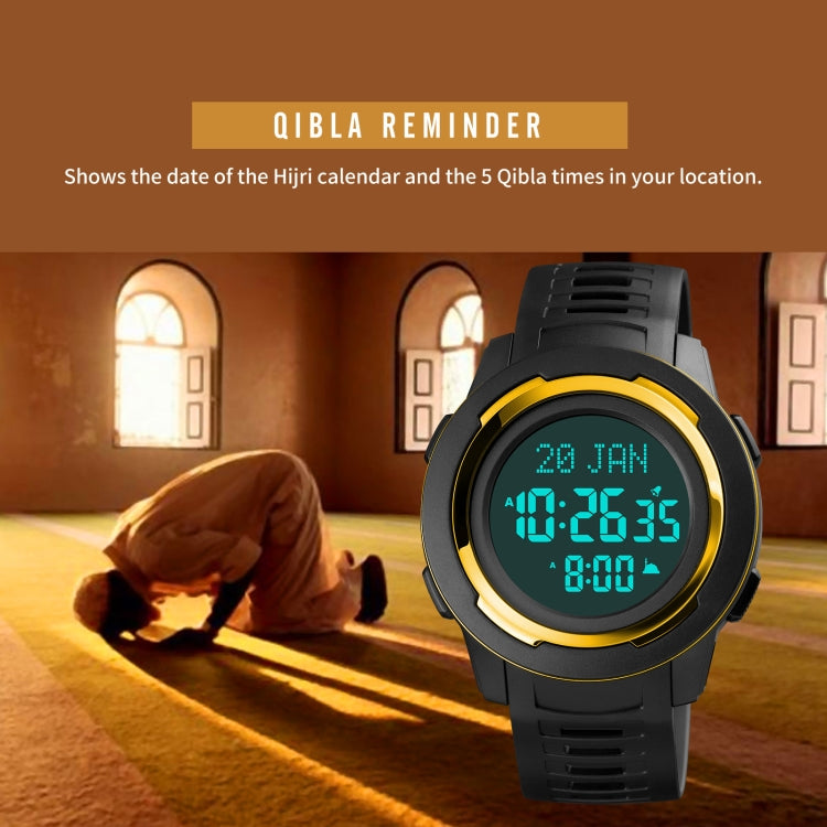 SKMEI 1729 Qibla Calendar Timing Multifunctional LED Digital Display Luminous Electronic Watch(Gold and White) - free shipping - PMC TechLife - Order now!