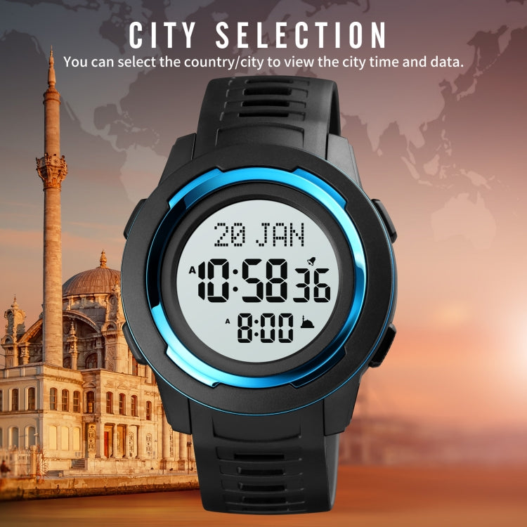 SKMEI 1729 Qibla Calendar Timing Multifunctional LED Digital Display Luminous Electronic Watch(Blue and White) - free shipping - PMC TechLife - Order now!