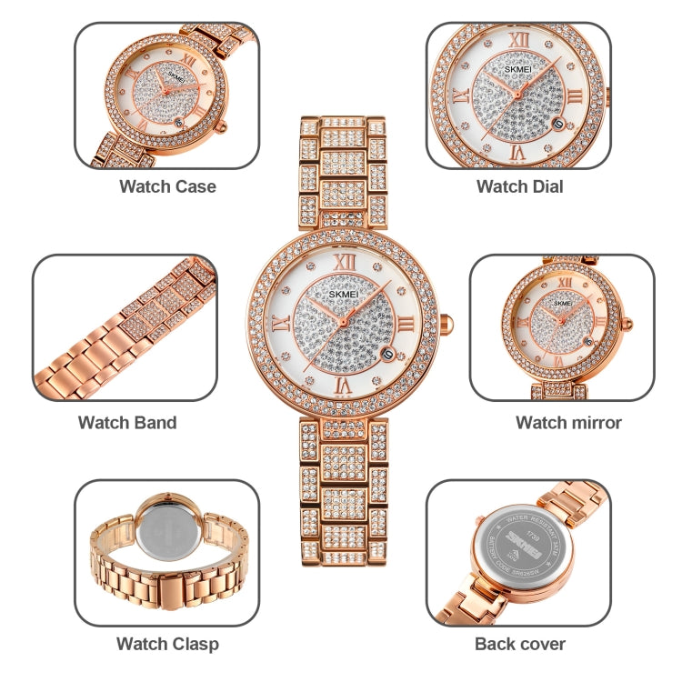 SKMEI 1739 Diamond Roman Numerals Round Dial Quartz Watch for Ladies(Rose Gold) - free shipping - PMC TechLife - Order now!