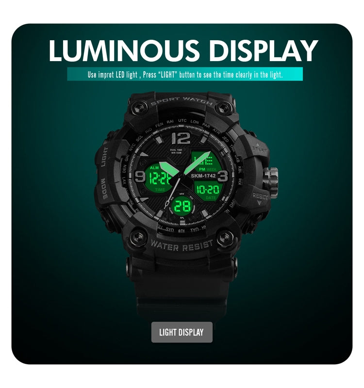 SKMEI 1742 Four-screen LED Digital Display Luminous Sports Shockproof Electronic Watch for Men(Black) - free shipping - PMC TechLife - Order now!