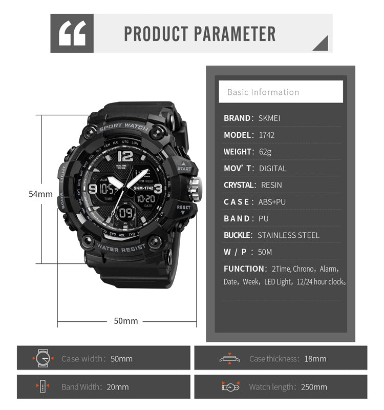 SKMEI 1742 Four-screen LED Digital Display Luminous Sports Shockproof Electronic Watch for Men(Black) - free shipping - PMC TechLife - Order now!
