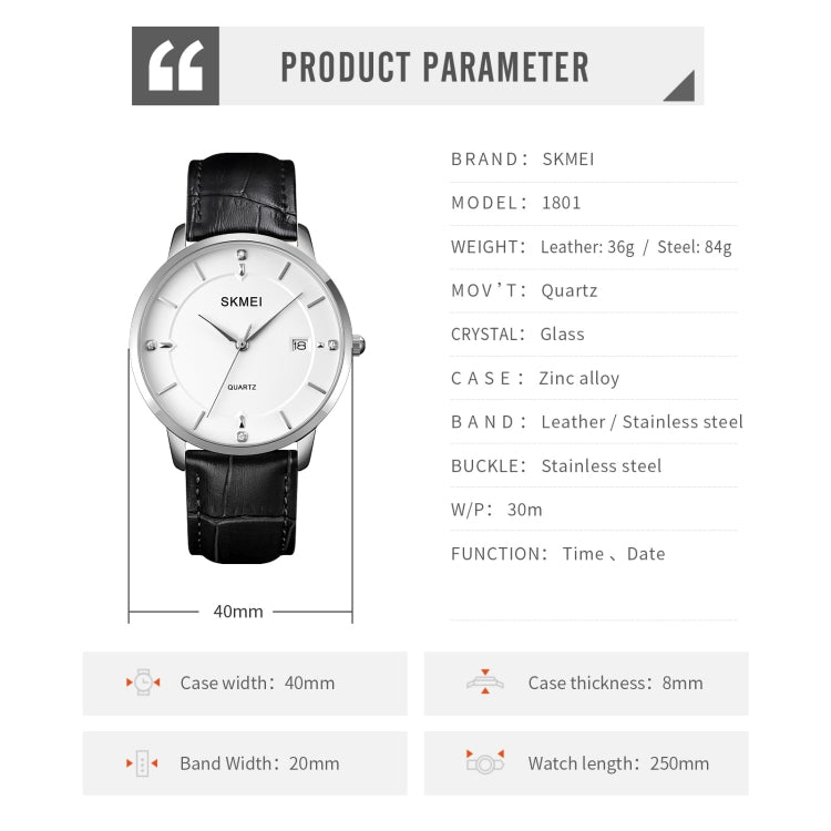 SKMEI 1801 Men Casual Calendar Quartz Watch(Silver Black) - free shipping - PMC TechLife - Order now!