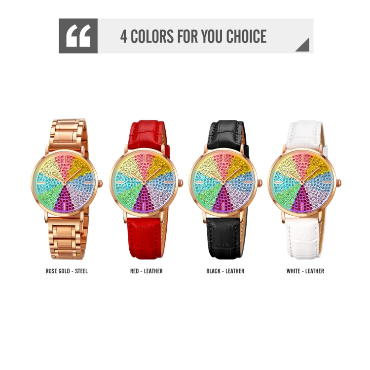 SKMEI 1811 Eight Color Diamond Round Dial Quartz Watch for Ladies(Red Leather Belt) - free shipping - PMC TechLife - Order now!