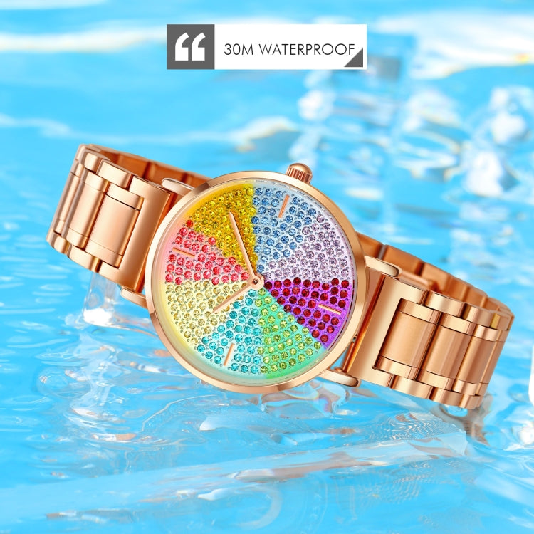 SKMEI 1811 Eight Color Diamond Round Dial Quartz Watch for Ladies(Black Leather Belt) - free shipping - PMC TechLife - Order now!