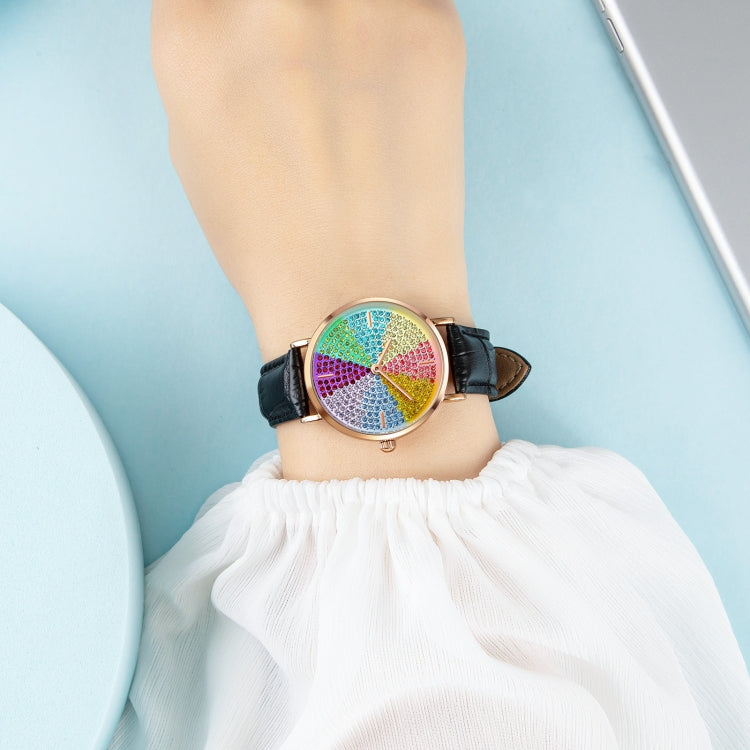 SKMEI 1811 Eight Color Diamond Round Dial Quartz Watch for Ladies(White Leather Belt) - free shipping - PMC TechLife - Order now!