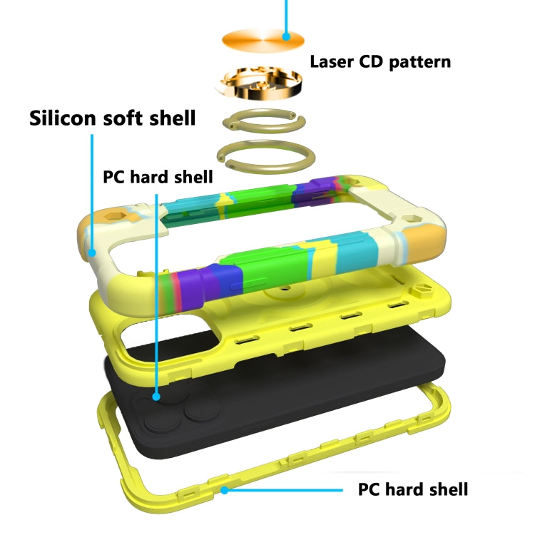 For iPhone 13 Shockproof Silicone + PC Protective Case with Dual-Ring Holder(Colorful Yellow Green) - iPhone 13 Cases by PMC TechLife | Online Shopping South Africa | PMC TechLife | Buy Now Pay Later Mobicred