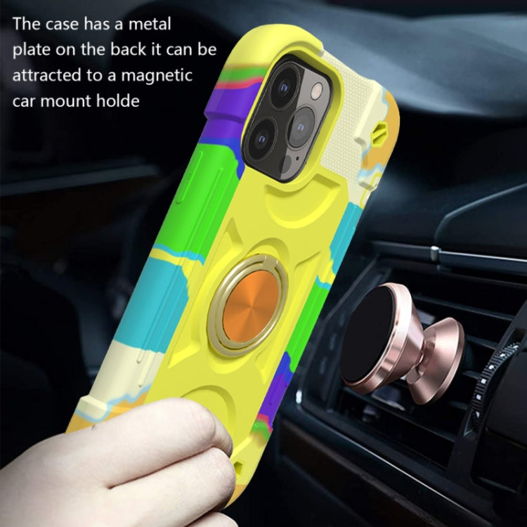 For iPhone 13 Shockproof Silicone + PC Protective Case with Dual-Ring Holder(Colorful Yellow Green) - iPhone 13 Cases by PMC TechLife | Online Shopping South Africa | PMC TechLife | Buy Now Pay Later Mobicred