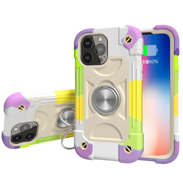 For iPhone 13 Shockproof Silicone + PC Protective Case with Dual-Ring Holder(Colorful Beige) - iPhone 13 Cases by PMC TechLife | Online Shopping South Africa | PMC TechLife | Buy Now Pay Later Mobicred