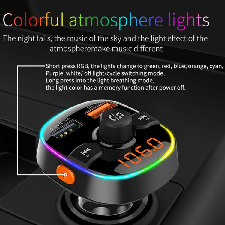 BC52 QC3.0 Fast Charging Car Colorful Atmosphere Light Bluetooth MP3 Player FM Transmitter - Bluetooth Car Kits by PMC TechLife | Online Shopping South Africa | PMC TechLife | Buy Now Pay Later Mobicred