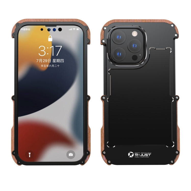 For iPhone 13 Pro Max R-JUST Ironwood Man Shockproof Metal + Wood Bumper Protective Case - free shipping - PMC TechLife - Order now!